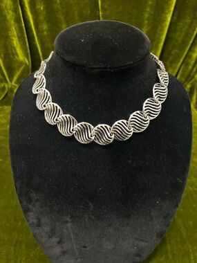 Trifari Stamped Silver Toned Wave Link Necklace - Vintage Costume Jewelry